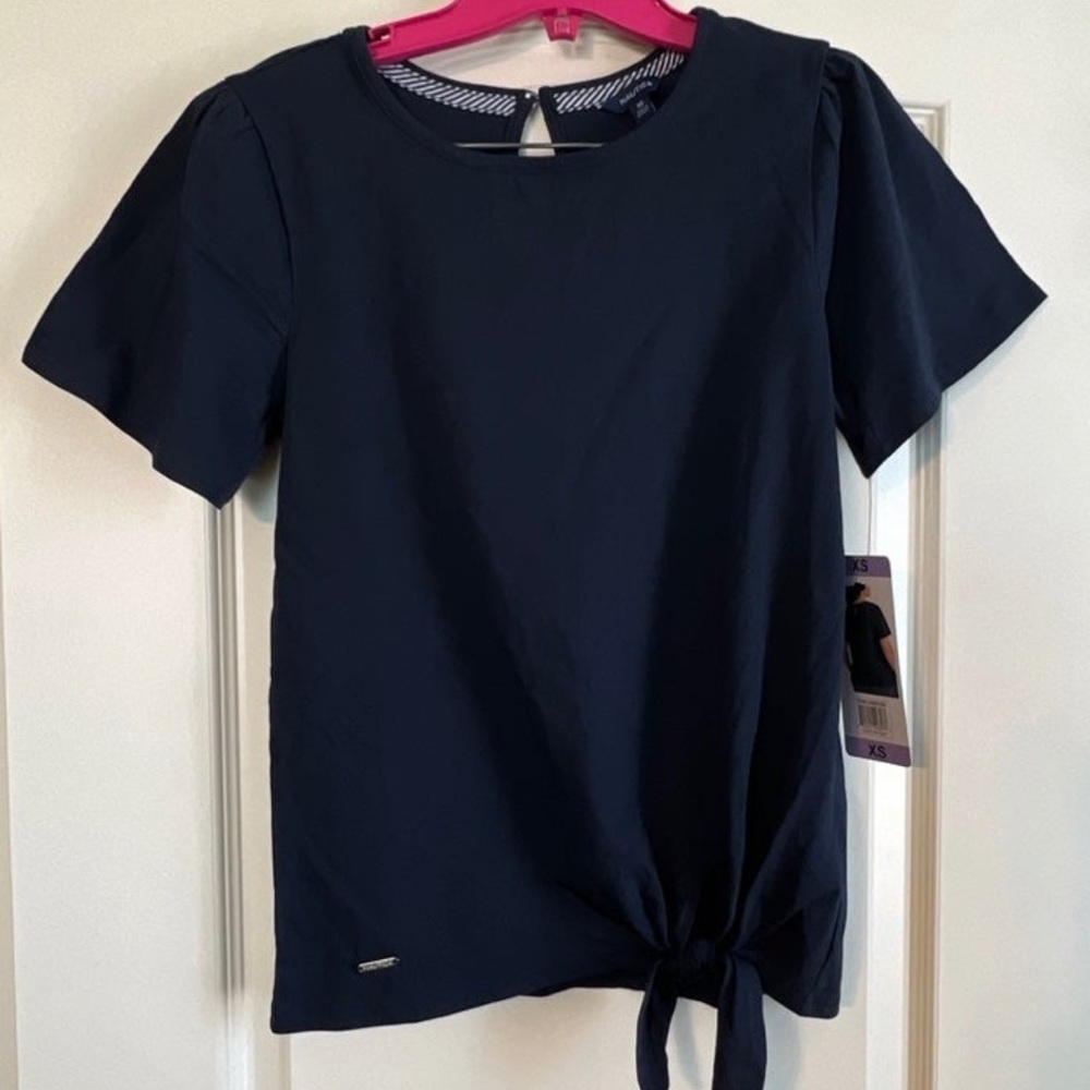 Nautica Women's Summer Crop Top Solid Short Sleeve Side-Tie Knot Tee T-Shirt